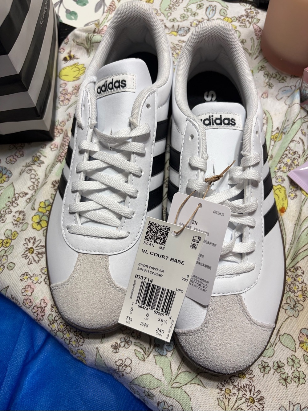 adidas White and Black VL Court Base Men's Sneakers